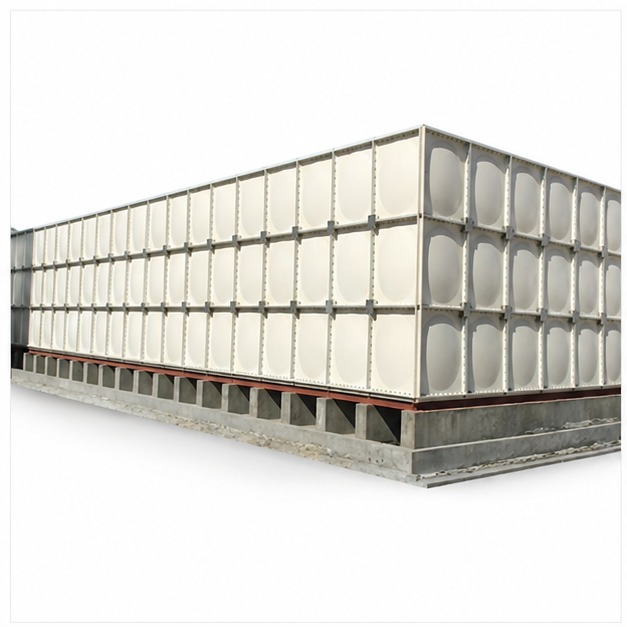 Sectional FRP water storage tank built from glass-fibre-reinforced polyester panels