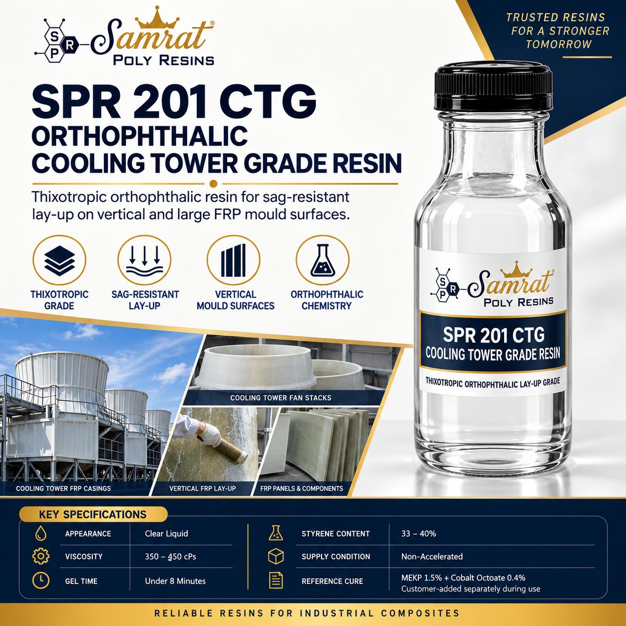 SPR 201 CTG Cooling Tower Grade Resin को बोतल, सँगै यसको thixotropic गुण काम लाग्ने ठाडो FRP mould सतह