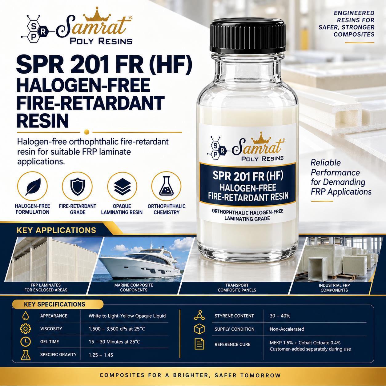 SPR 201 FR (HF) Halogen-Free Fire-Retardant Resin को बोतल, सँगै सेता FRP laminate प्यानल