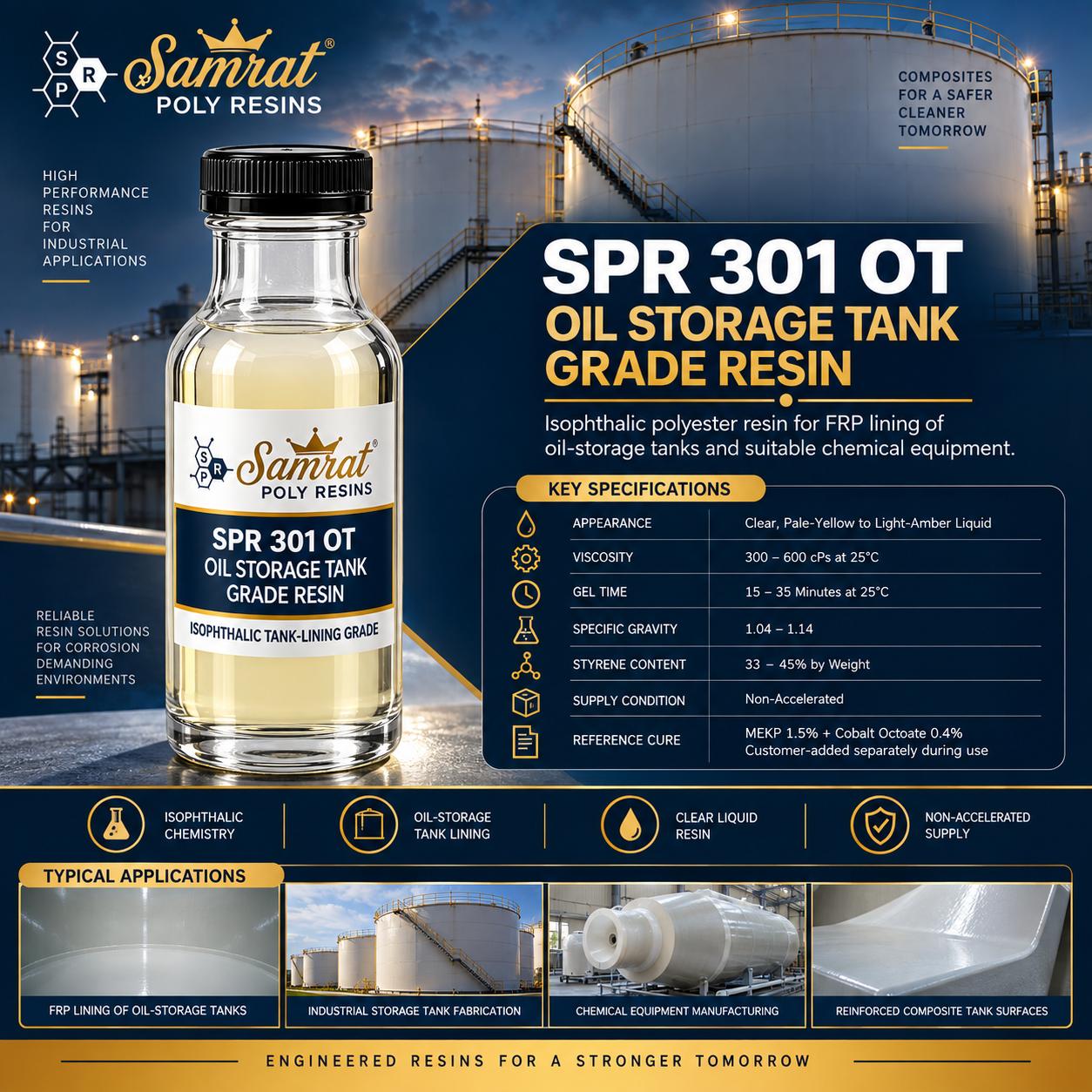 SPR 301 OT Oil Storage Tank Grade Resin को बोतल, पछाडि साँझको समयमा तेल भण्डारण ट्यांकीहरू