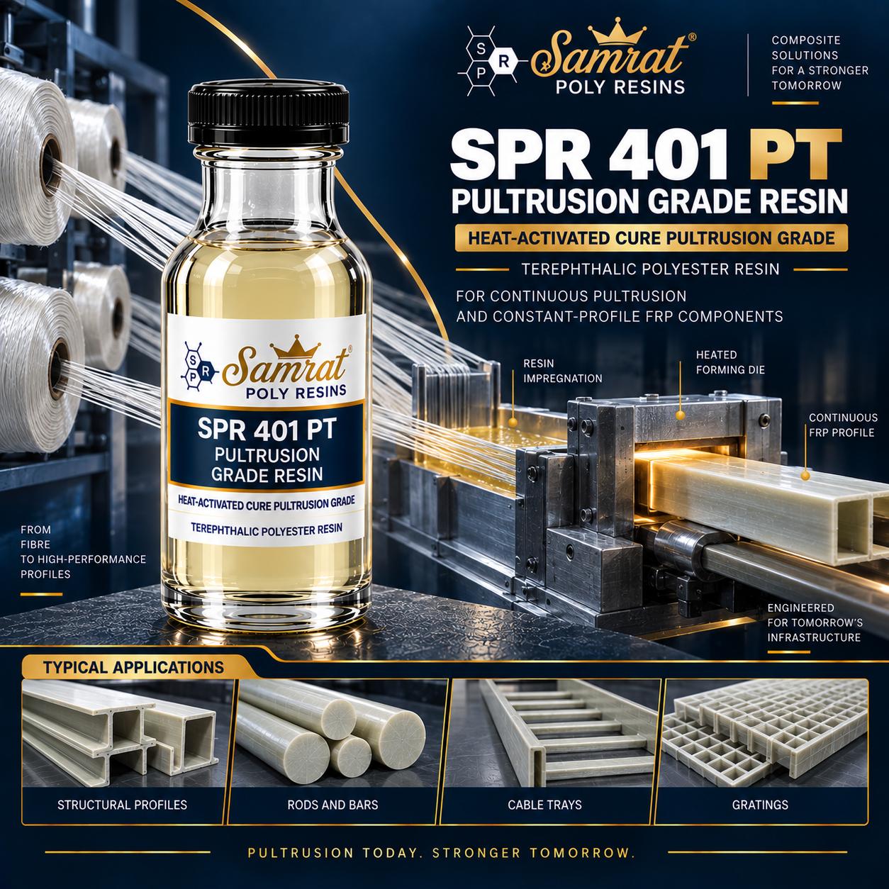 SPR 401 PT Pultrusion Grade Resin को बोतल, सँगै die बाट निस्किएको pultruded FRP profile
