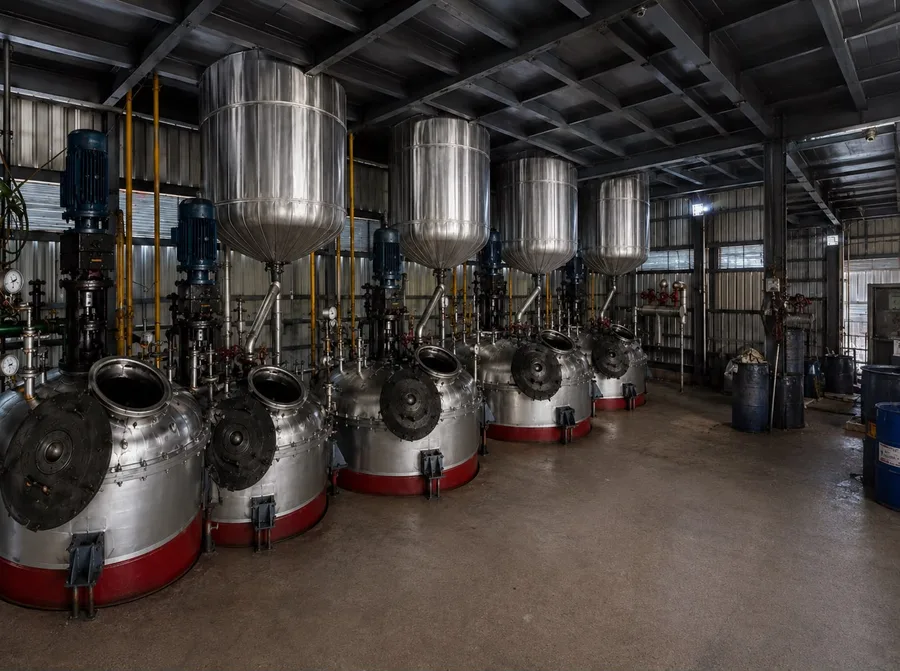Production infrastructure of Samrat Poly Resins, India — a supplier of resins and related FRP materials. This is the supplier’s facility, not a Samrat FRP Traders premises.